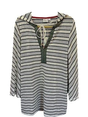 Beach Break gray & white nautical hooded swim cover up preppy minimalist NWT SM